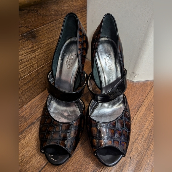 Laurel Exotic croc Skin Slingback Platform Peep Toe Heels EU 37 - Picture 11 of 16